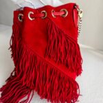 Christian Louboutin Marie Jane Bucket Red Suede Leather with Silver Hardware Bag #RKLC-2 - Image 7