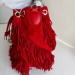 Christian Louboutin Marie Jane Bucket Red Suede Leather with Silver Hardware Bag #RKLC-2 - Image 6