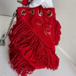 Christian Louboutin Marie Jane Bucket Red Suede Leather with Silver Hardware Bag #RKLC-2 - Image 5