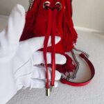 Christian Louboutin Marie Jane Bucket Red Suede Leather with Silver Hardware Bag #RKLC-2 - Image 4