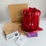 Christian Louboutin Marie Jane Bucket Red Suede Leather with Silver Hardware Bag #RKLC-2 - Image 2