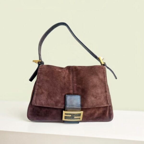 Fendi Mamma Baguette Dark Brown Suede Leather with Gold Hardware #RKYU-3