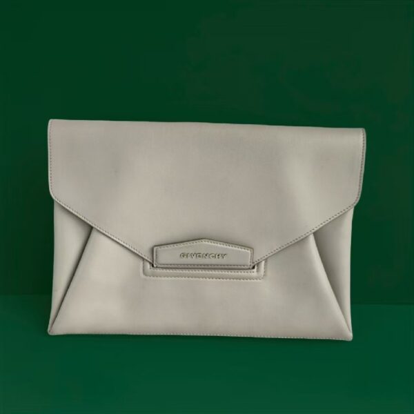 Givenchy Antigona Envelope Clutch Grey Leather with Silver Hardware #RKOL-3