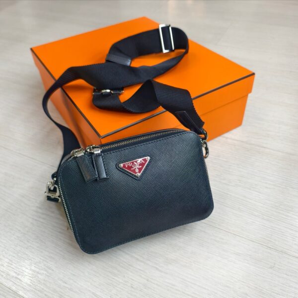 Prada Crossbody Bag Black Saffiano Leather with Silver Hardware #RKTC-3