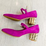 S.Ferragamo Size 7D Pump Pink Suede Leather with Gold Hardware #RKYR-11 - Image 4