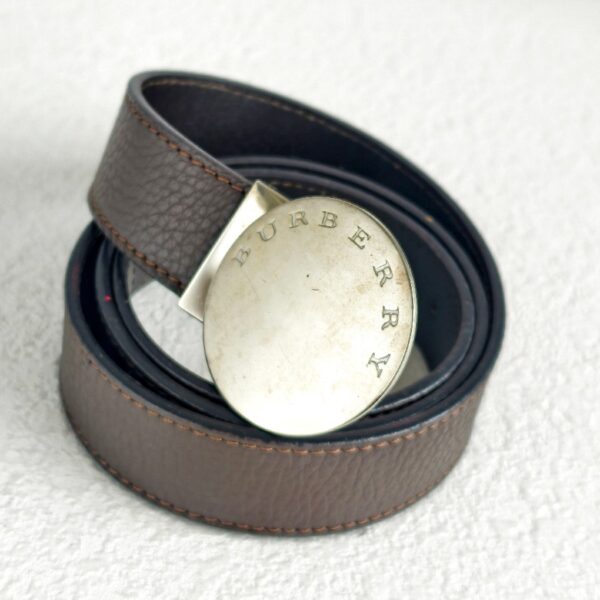 Burberry Belt Size 100cm Dark Brown Leather with Silver Hardware #RYLE-2