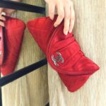 Chanel Clutch Red Satin with Silver Hardware #RYLY-1