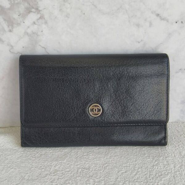 Chanel Flap Wallet Black Goatskin with Silver Hardware #RYEU-8