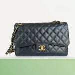 Chanel Jumbo Large Double Flap Black Grained Calfskin with Gold Hardware #GUUEE-1