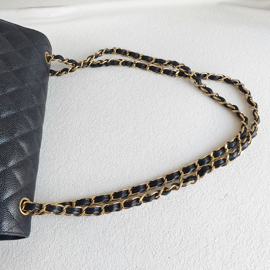 Chanel-Jumbo-Large-Double-Flap-Black-Grained-Calfskin-with-Gold Hardware #GUUEE-1 (10)