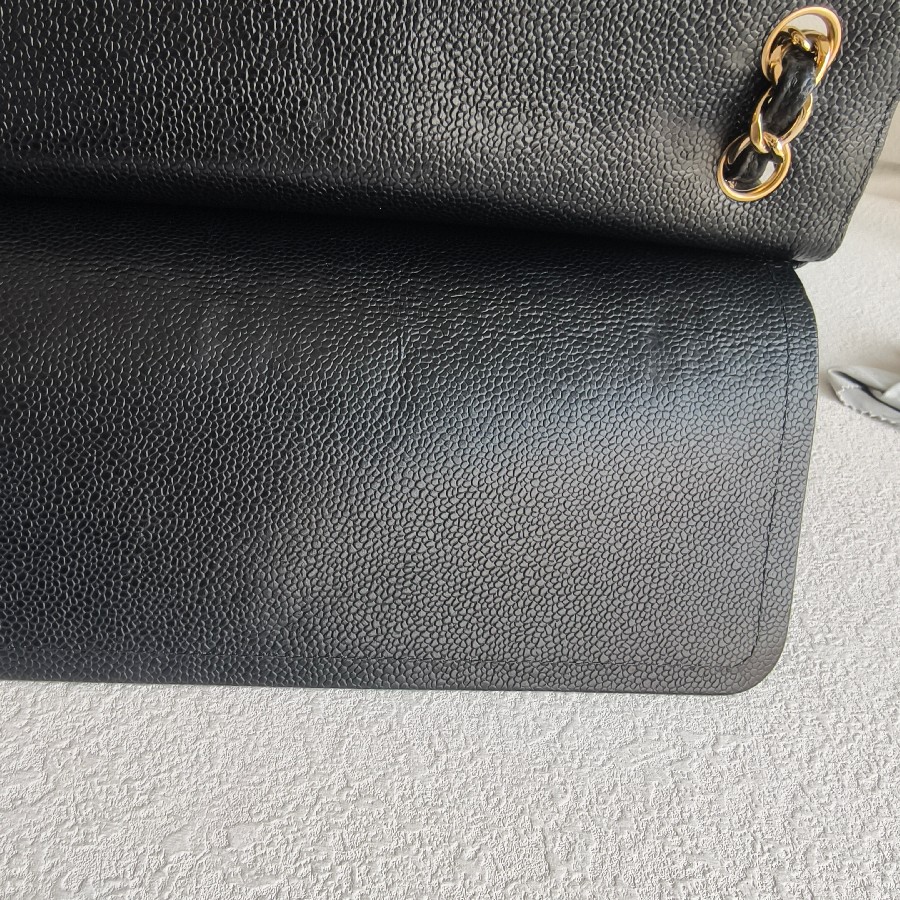 Chanel-Jumbo-Large-Double-Flap-Black-Grained-Calfskin-with-Gold Hardware #GUUEE-1 (14)