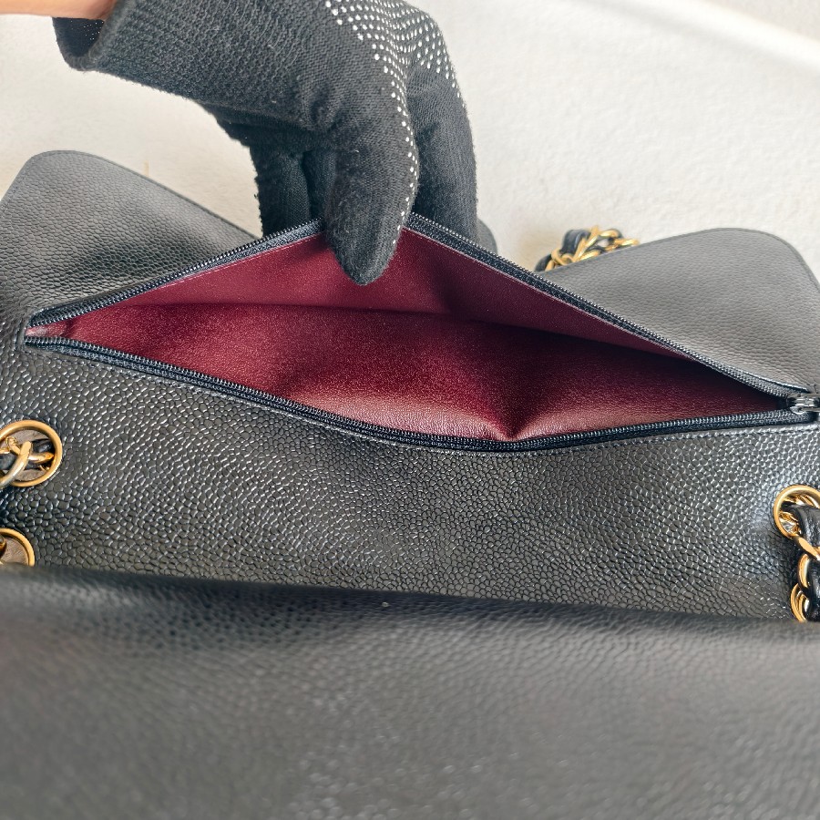 Chanel-Jumbo-Large-Double-Flap-Black-Grained-Calfskin-with-Gold Hardware #GUUEE-1 (15)