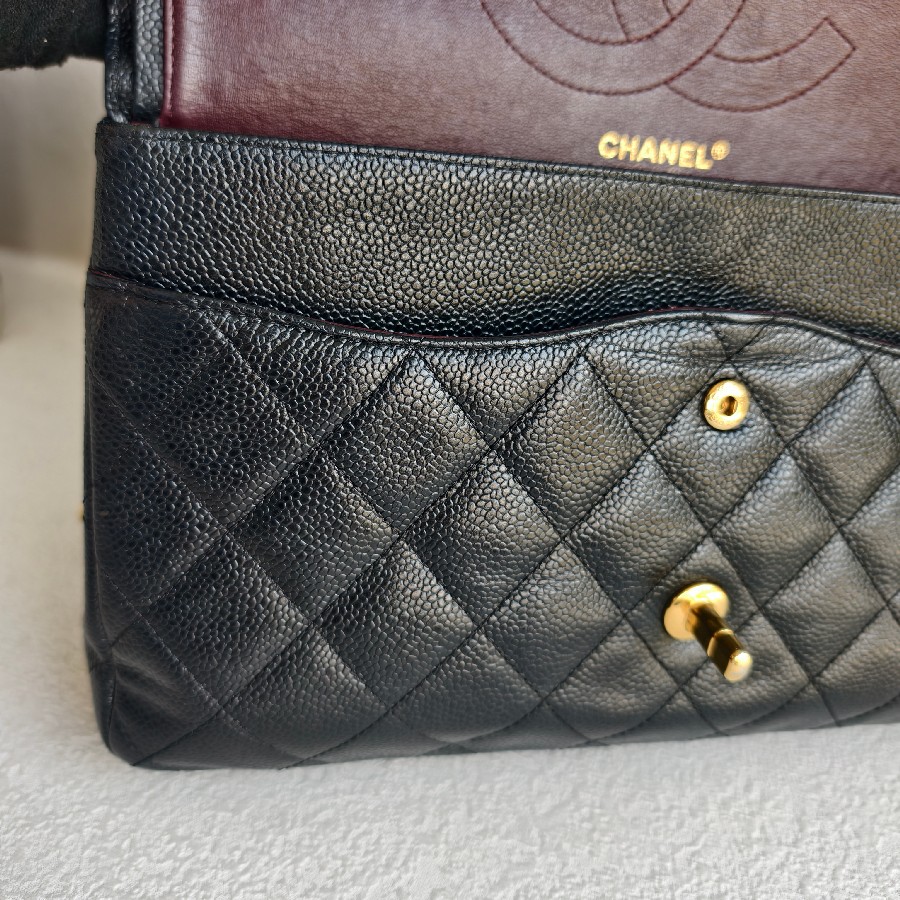 Chanel-Jumbo-Large-Double-Flap-Black-Grained-Calfskin-with-Gold Hardware #GUUEE-1 (30)