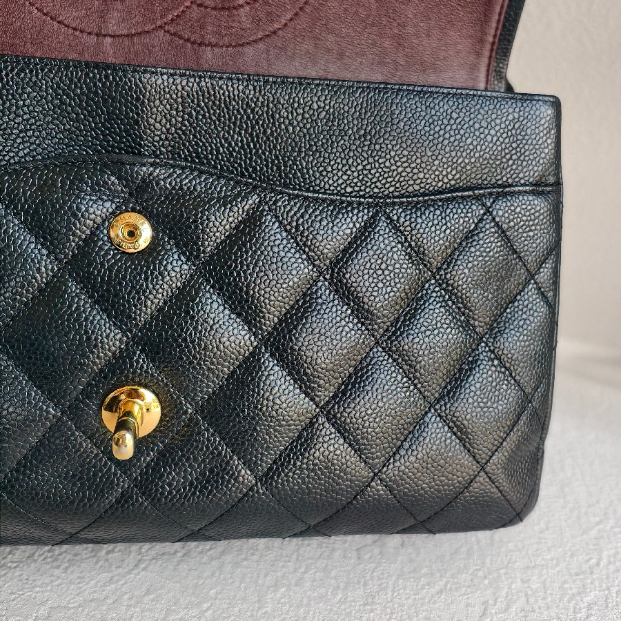 Chanel-Jumbo-Large-Double-Flap-Black-Grained-Calfskin-with-Gold Hardware #GUUEE-1 (31)