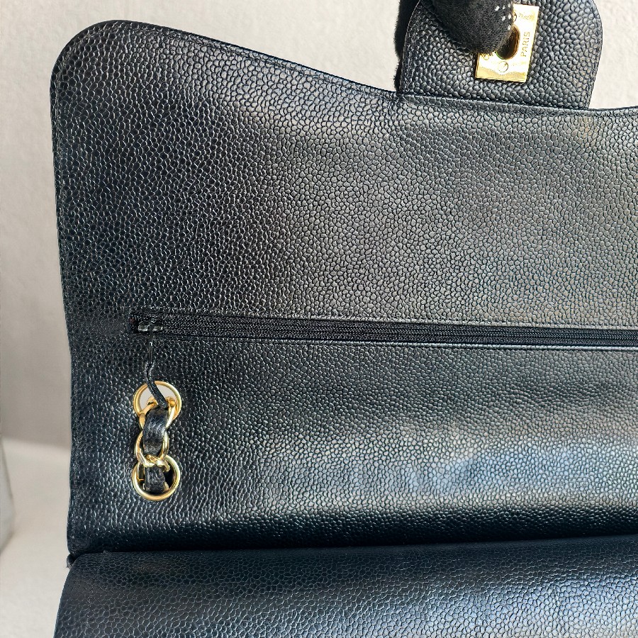 Chanel-Jumbo-Large-Double-Flap-Black-Grained-Calfskin-with-Gold Hardware #GUUEE-1 (32)