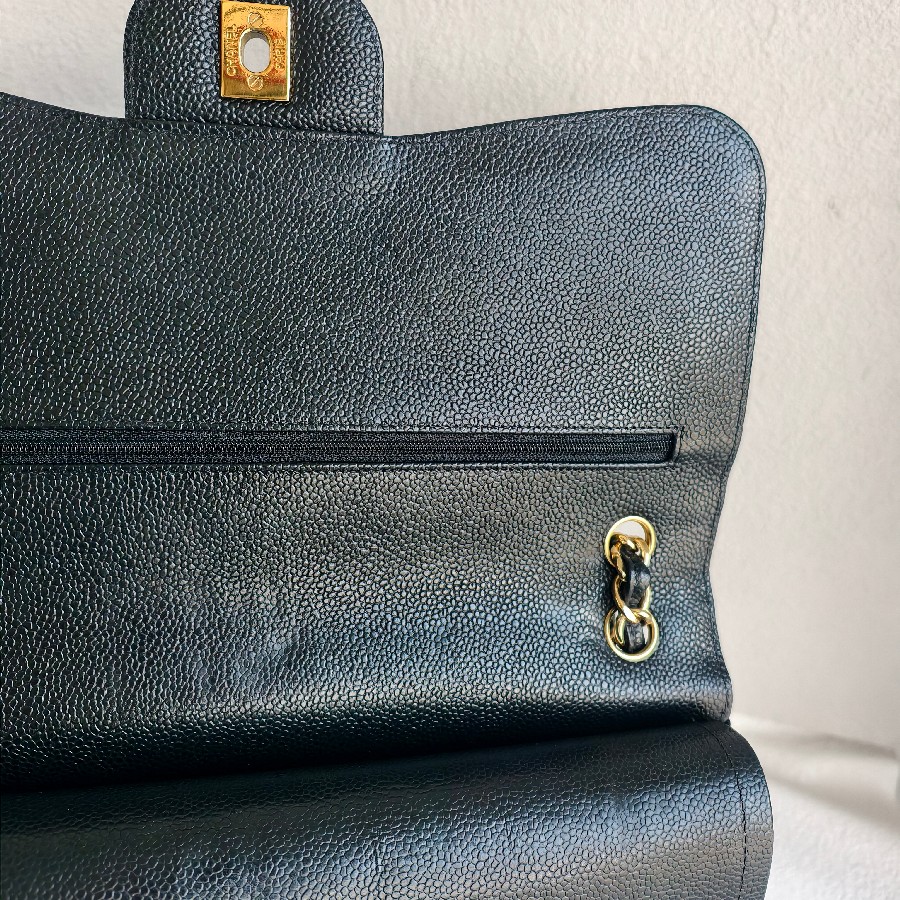 Chanel-Jumbo-Large-Double-Flap-Black-Grained-Calfskin-with-Gold Hardware #GUUEE-1 (33)