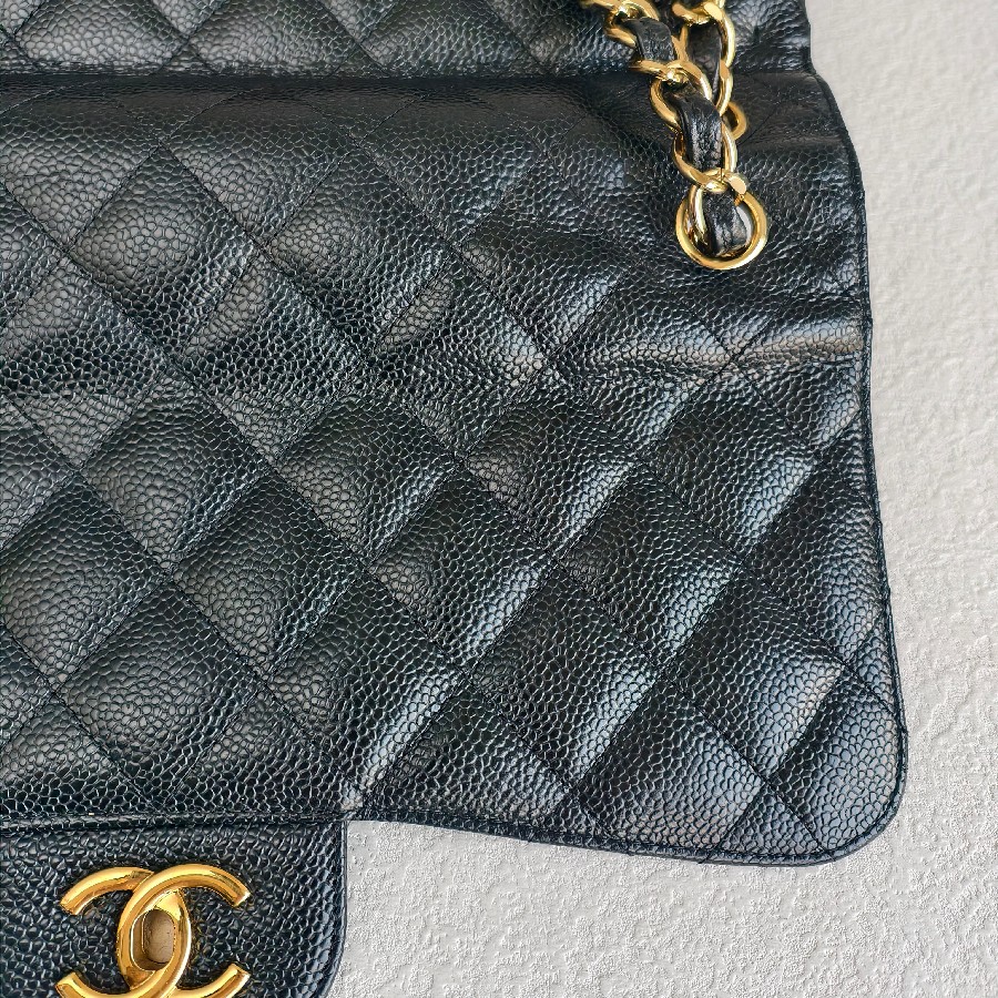 Chanel-Jumbo-Large-Double-Flap-Black-Grained-Calfskin-with-Gold Hardware #GUUEE-1 (35)