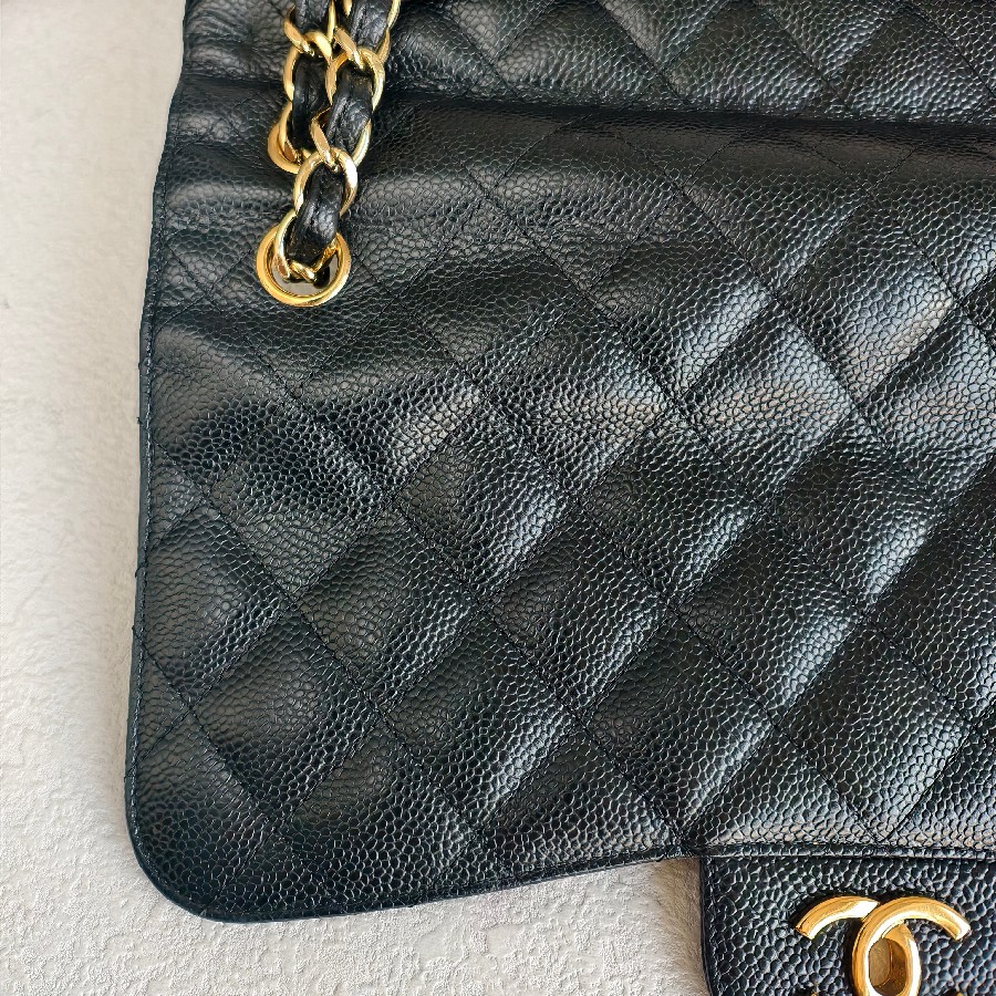 Chanel-Jumbo-Large-Double-Flap-Black-Grained-Calfskin-with-Gold Hardware #GUUEE-1 (36)