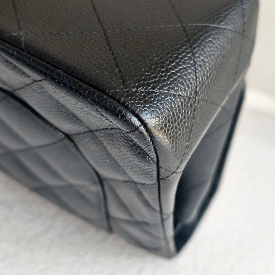 Chanel-Jumbo-Large-Double-Flap-Black-Grained-Calfskin-with-Gold Hardware #GUUEE-1 (38)