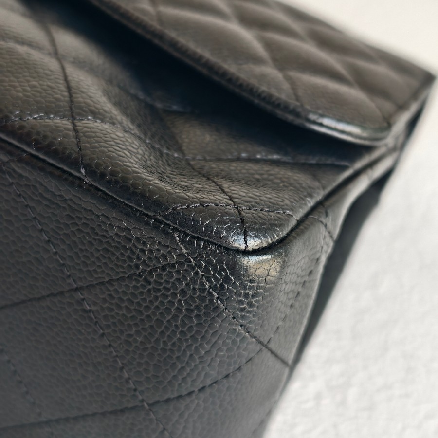 Chanel-Jumbo-Large-Double-Flap-Black-Grained-Calfskin-with-Gold Hardware #GUUEE-1 (39)