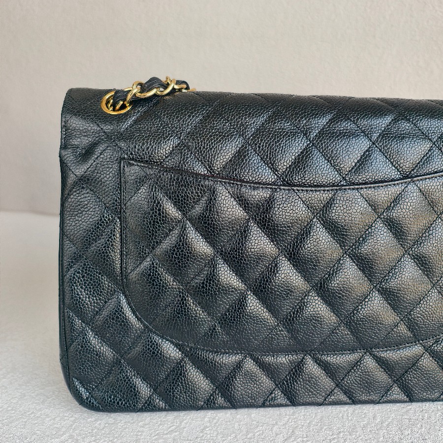 Chanel-Jumbo-Large-Double-Flap-Black-Grained-Calfskin-with-Gold Hardware #GUUEE-1 (44)