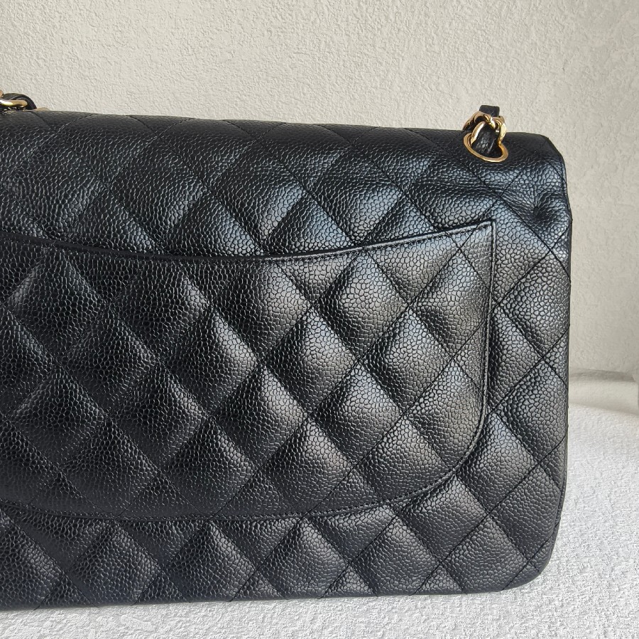 Chanel-Jumbo-Large-Double-Flap-Black-Grained-Calfskin-with-Gold Hardware #GUUEE-1 (45)