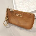Fendi KeyCoin Pouch Brown Leather with Gold Hardware #RYLR-8