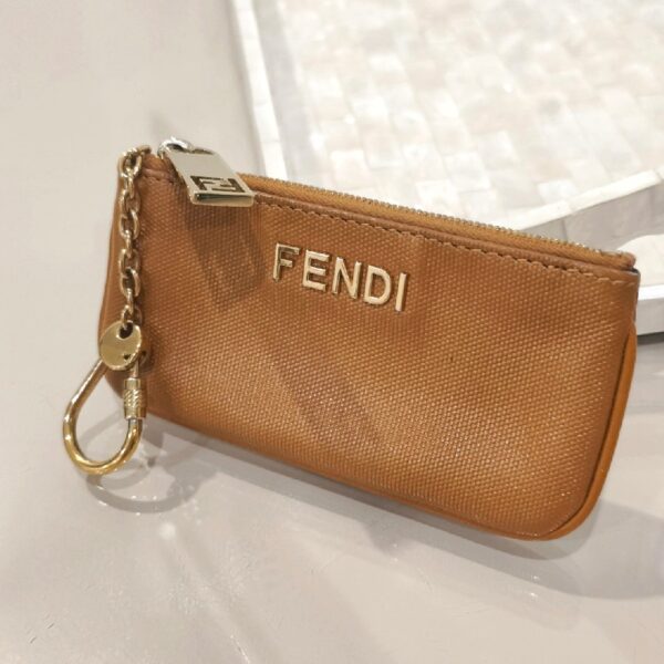 Fendi KeyCoin Pouch Brown Leather with Gold Hardware #RYLR-8