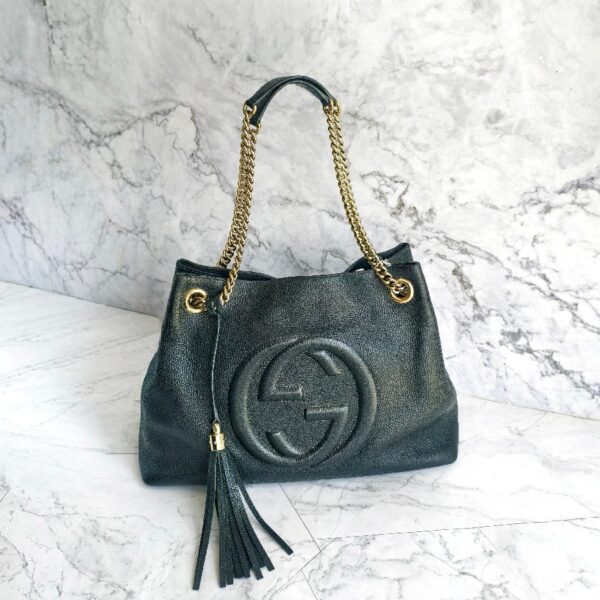 Gucci Soho Chain Shoulder Bag Black Calf Leather with Gold Hardware #RKTT-1