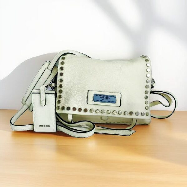 Prada 1BD082 2way-bag White Calf Leather with Silver Hardware #RYEY-3