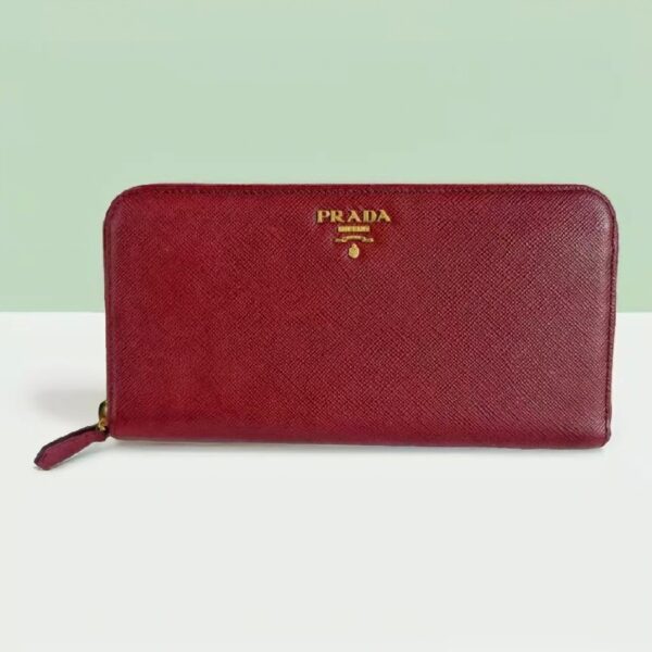 Prada Zippy Wallet Red Saffiano Leather with Gold Hardware #RKTY-1