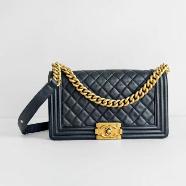 Chanel Boy Medium 25cm Black Lambskin with Gold Hardware #RYTR-1