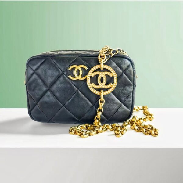 Chanel Camera Bag Black Lambskin with Gold Hardware #RKCU-1