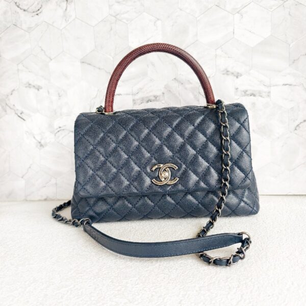 Chanel Coco Handle Medium BlackMaroon Grained Calfskin with Rustic Silver Hardware #RYKO-2