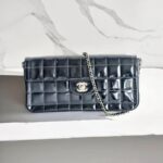 Chanel Vintage Chocolate Bar Flap Bag/Clutch Black Patent Leather with Gold Hardware #RYEU-2