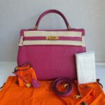 Hermes Kelly 35CM Tosca Pink Clemence Leather With Gold Hardware Bag #KTKK-1 - Image 3