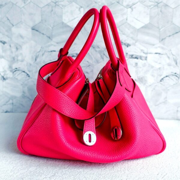Hermes Lindy 30CM Rose Extreme Clemence Leather with Palladium-plated Hardware #RKLY-2