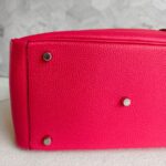 Hermes Lindy 30CM Rose Extreme Clemence Leather with Palladium-plated Hardware #RKLY-2 - Image 11