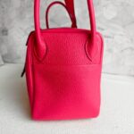 Hermes Lindy 30CM Rose Extreme Clemence Leather with Palladium-plated Hardware #RKLY-2 - Image 8