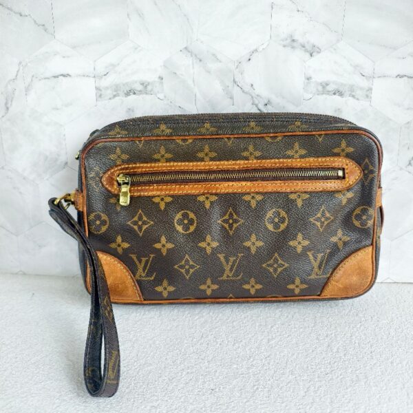 LV Marly Dragonne Clutch Brown Monogram Coated Canvas with Gold Hardware #RYCC-4