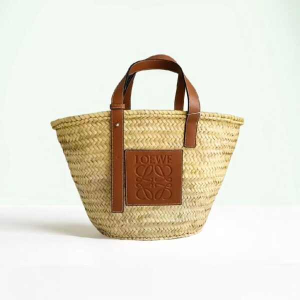Loewe Basket Medium Rafia with Leather and Silver Hardware #RYYK-2