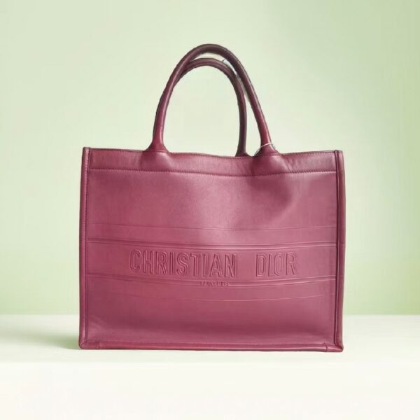 C.Dior Book Tote Medium Maroon Calfskin Bag #RYRU-3