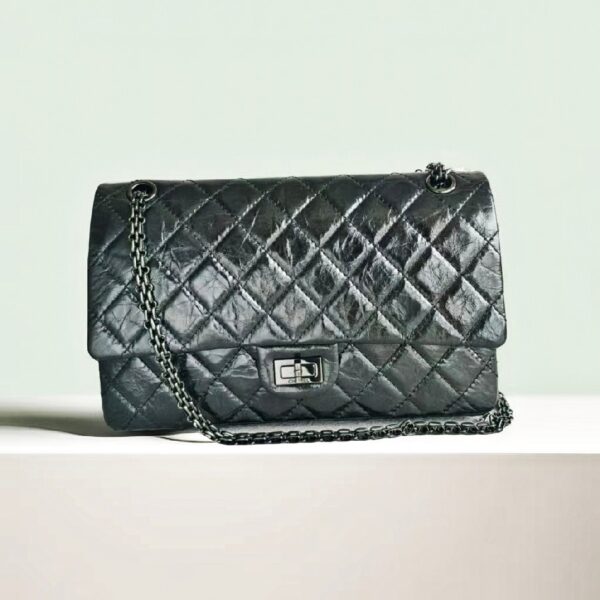 Chanel 2.55 Large Double Flap Black Aged Calfskin with Black Hardware #RYKT-1