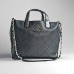 Chanel 2Way-bag Black Grained Calfskin with Silver Hardware #RSEK-1