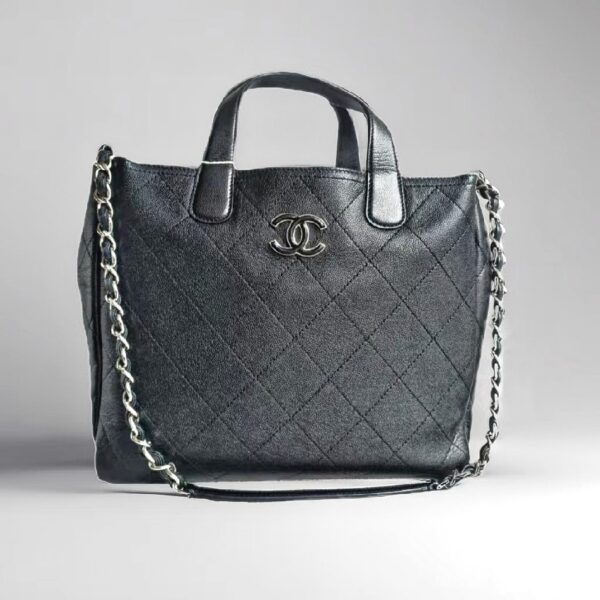 Chanel 2Way-bag Black Grained Calfskin with Silver Hardware #RSEK-1