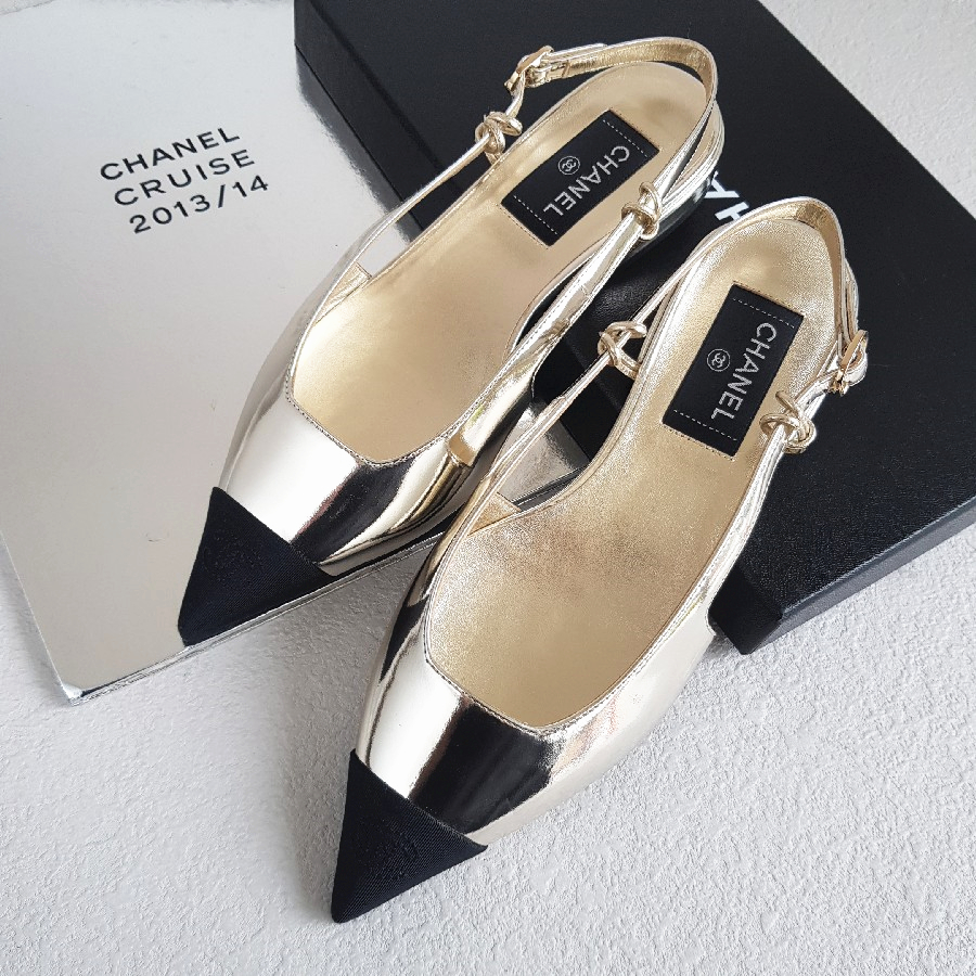 Chanel Slingback Flats Size 37 .5C Shoes #RCRR-7