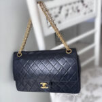 Chanel Vintage Medium Double Flap Black Lambskin with Gold Hardware #RCYT-2