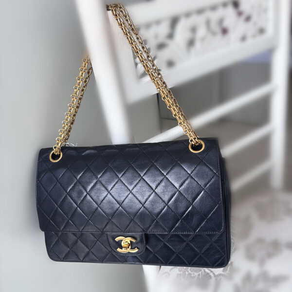 Chanel Vintage Medium Double Flap Black Lambskin with Gold Hardware #RCYT-2