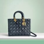 Christian Dior Lady Dior Large Black Lambskin with Gold Hardware #RSET-2