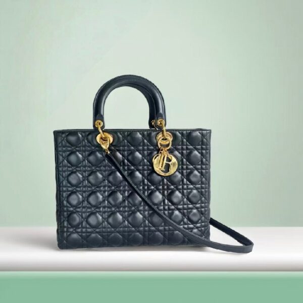 Christian Dior Lady Dior Large Black Lambskin with Gold Hardware #RSET-2